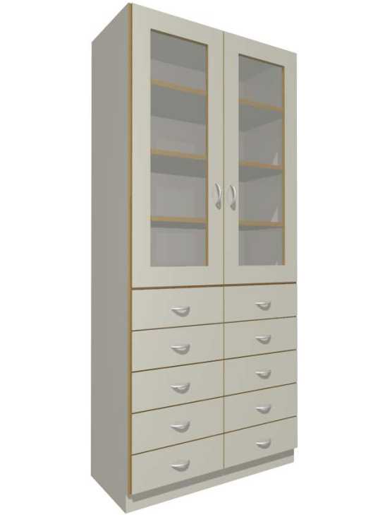 Cabinet with glass doors and drawers